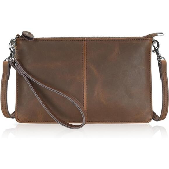 Leather wristlet clutch wallet small crossbody bag with rfid blocking card slots - Picture 1 of 7